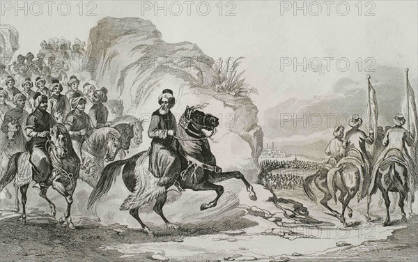 Ottoman Empire. Turkey. Escort of a provincial governor Pasha (higher rank in the Ottoman political and military system). Engraving by Lemaitre, Lalaisse and Montaut. Historia de Turquia by Joseph Marie Jouannin (1783-1844) and Jules Van Gaver, 1840.