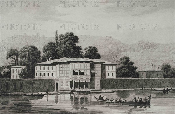 Ottoman Empire. Turkey. Constantinople (today Istanbul). Kiosk of the Grand Seigneur at Bebek, at the Bosphorus. Engraving by Lemaitre, Cholet and Fleury. Historia de Turquia by Joseph Marie Jouannin (1783-1844) and Jules Van Gaver, 1840.