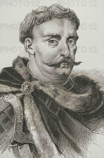 John III Sobieski (1629-1696). King of Poland and Grand Duke of Lithuania (1674-1696). Portrait. Engraving by Lemaitre, Vernier and Lafon. History of Poland, by Charles Foster. Panorama Universal, 1840.