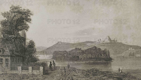 Poland, Krakow. Blessed Bronislawa Hill. Kosciuszko Mound, erected by Cracovians between 1820 and 1823 in commemoration of the Polish national leader Tadeusz Kosciuszko. Engraving by Lemaitre and Lepetit. History of Poland, by Charles Foster. Panorama Universal, 1840.