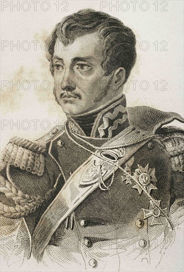 Jozef Antoni Poniatowski (1763-1813). Polish leaderl, minister of war and military hero, who became a marshal of France. Portrait. Engraving by Lemaitre, Vernier and Goulu. History of Poland, by Charles Foster. Panorama Universal, 1840.