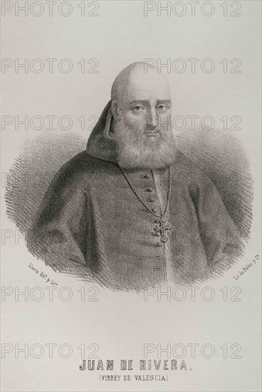 Juan de Ribera (1532-1611). Spanish religious. Viceroy of Valencia. Portrait. Illustration by Llanta. Lithography. Cronica General de España. Historia Ilustrada y Descriptiva de sus Provincias. Valencia, 1867.