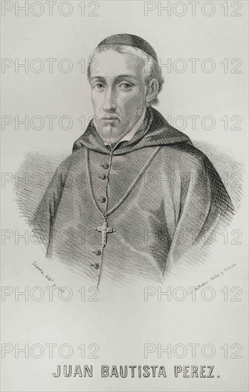 Juan Bautista Perez Rubert (ca.1537-1597). Spanish ecclesiastic. Bishop of Segorbe (1591-1597). Portrait. Illustration by Llanta. Lithography. Cronica General de España. Historia Ilustrada y Descriptiva de sus Provincias. Valencia, 1867.