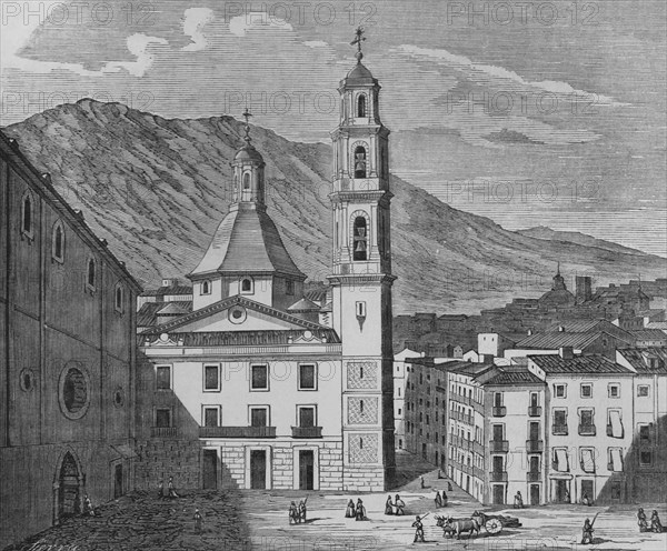 Spain, Alicante province, Alcoy. Saint Augustin Square. Engraving by Sierra, 19th century. Cronica General de España. Historia Ilustrada y Descriptiva de sus Provincias. Valencia, 1867.