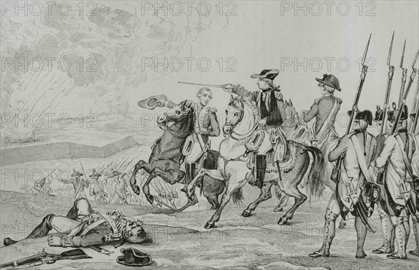 American War of Independence. Revolution of the Thirteen Colonies. Anglo-Spanish War (1779-1783). Spanish Siege of Pensacola (March 9-May 8, 1781). Capture of Pensacola. Spanish General Bernardo de Galvez, Governor of Louisiana and commander of the Spanish forces in North America, attacked the British occupied city of Pensacola, Florida. On May 8, 1871, after eighteen years of British occupation of Pensacola, it ended with a British surrender. Engraving by Vernier. Panorama Universal. History of the United States of America, from 1st edition of Jean B.G. Roux de Rochelle's Etats-Unis d'Amérique in 1837. Spanish edition, printed in Barcelona, 1850.