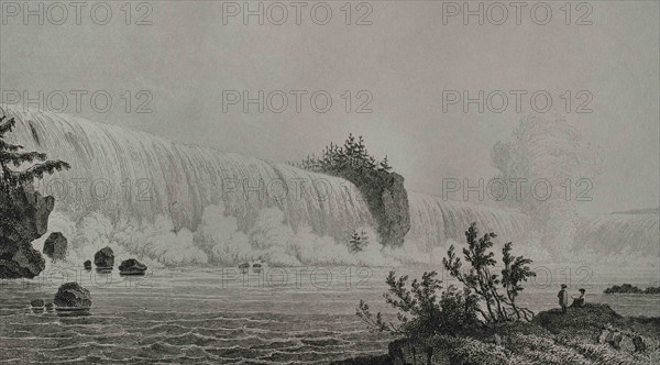 United States. Niagara Falls. Engraving by Milbert. Panorama Universal. History of the United States of America, from 1st edition of Jean B.G. Roux de Rochelle's Etats-Unis d'Amérique in 1837. Spanish edition, printed in Barcelona, 1850.