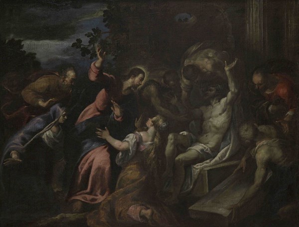 Andrea Vicentino (1539-1614). Italian painter. The Raising of Lazarus, c. 1600. Oil on canvas, 114 x 146 cm. National Museum of Fine Arts. Valletta. Malta.