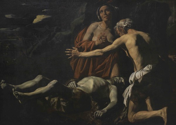 Matthias Stom (ca.1600-h.1650). Dutch painter. Lamentation over the dead Abel, ca.1632. Oil on canvas. National Museum of Fine Arts. Valletta. Malta.