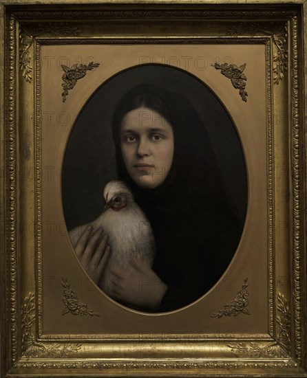 Janis Stanislavs Roze (1823-1897). Latvian painter. Woman with hen, 1860-1880s. Oil on photo paper, cardboard, coloured photo (54,5 x 40 cm). Latvian National Museum of Art. Riga, Latvia.