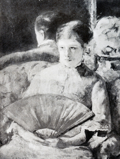 Mary Cassatt (1844-1926) was the only American artist to exhibit with the impressionists in Paris. She became known for her paintings of domestic moments, especially her pictures of women and children. Her works were among the first impressionist works seen in the United States. This painting is titled ""Woman with a Fan."".