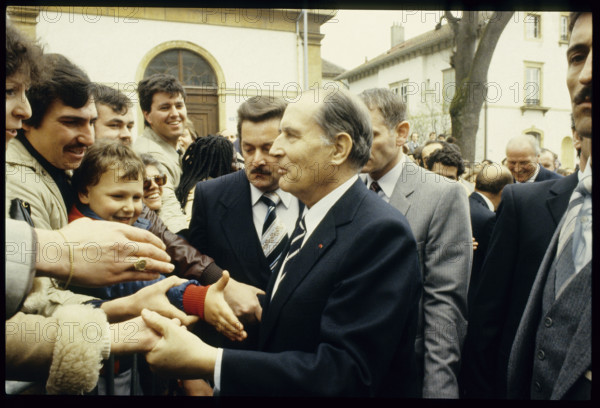 Francois Mitterrand meeting population of Neuenburg 1983.