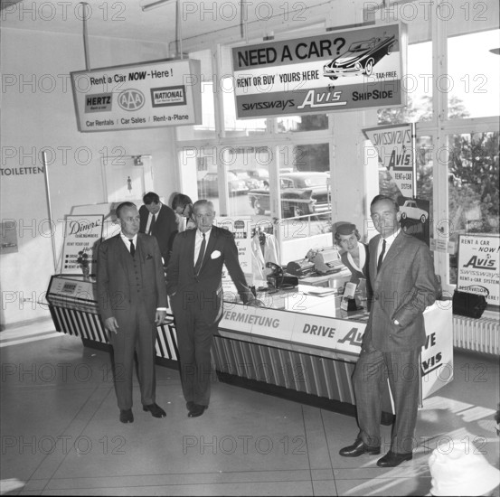 Car rental service: agencys at Airport Zurich-Kloten 1961.