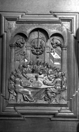St. Urban church: wood carving at choir stalls around 1942.