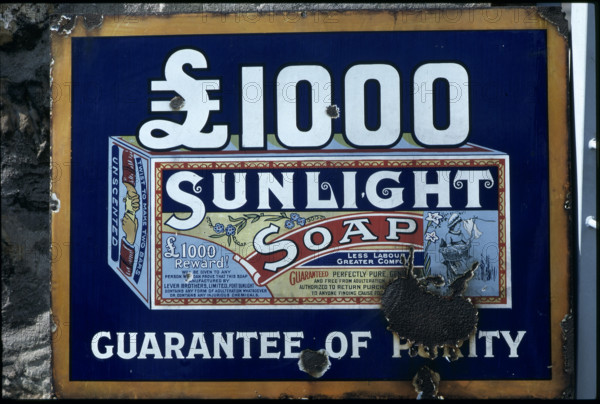 Enamel plate advertising for soap 1981.