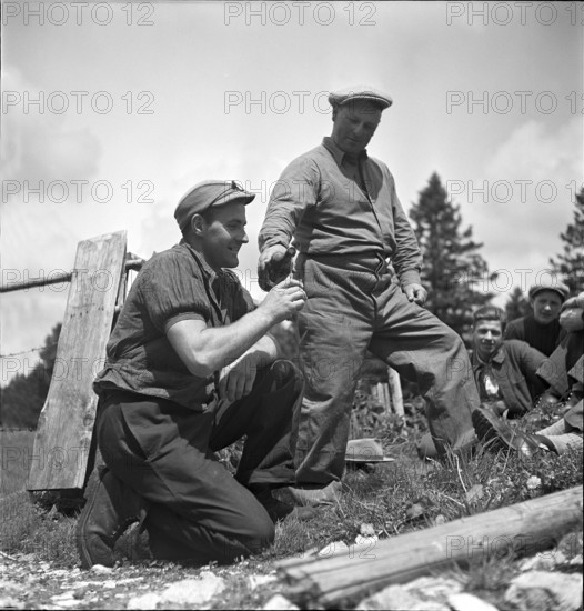 Drink at the alp Ravette, Doubs 1952.