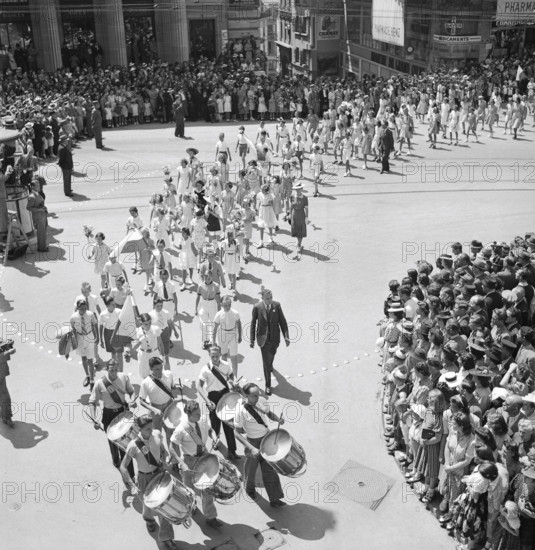 Procession of the schoolchildren at the Fete du Bois, Lausanne 1942.