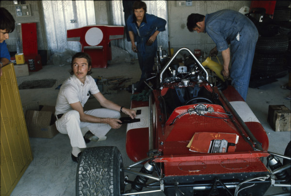 Jo Siffert and mechanic Oberson, Fribourg 1971.