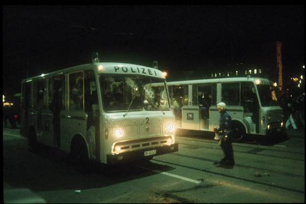 Police intervention, riots at opera house, Zurich 1980.