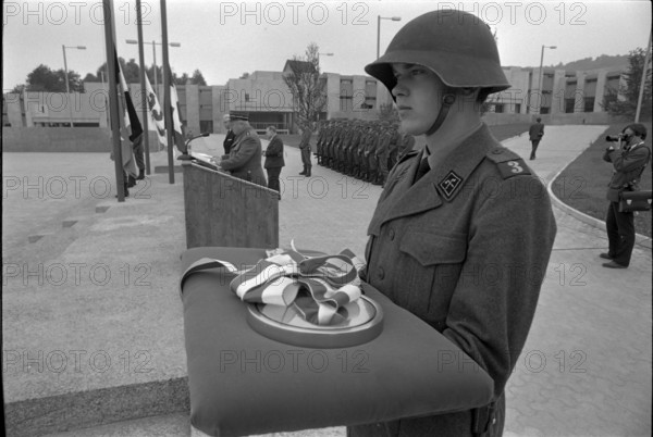 Soldier at official opening of barracks of Bremgarten 1968.