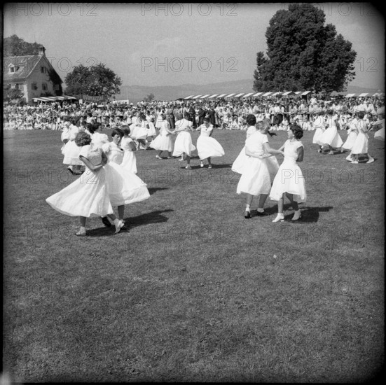 Girls dancing at the children's party in St. Gallen, 1955.