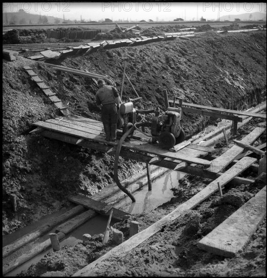 Farmland improvement in Rheintal 1949: drainage canal.