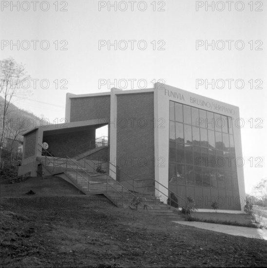 Valley station of the first automatic cableway Brusino-Serpiano 1958.