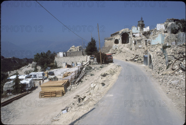 Destroyed village after earthquake, Campania 1981.