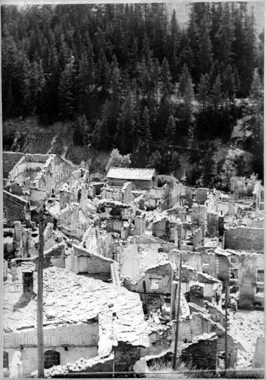 After World War 2: destroyed village Lanslebourg, 1945.