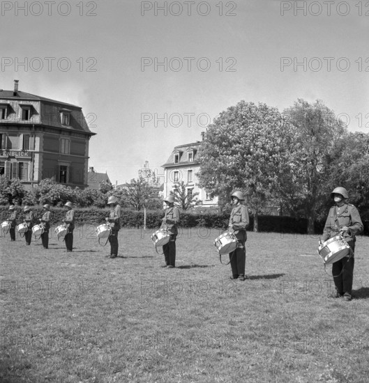 Drummers practising, tabour; 1942.