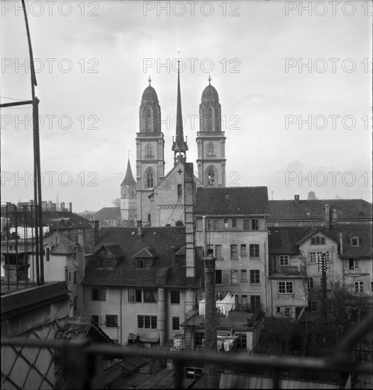 View over roofs; Grossmunster; 1941.