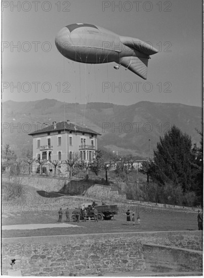 WW 2: marking the border with captive balloon near Chiasso, 1945.