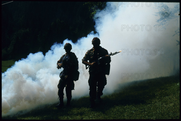 Soldiers at combat training, 1992.