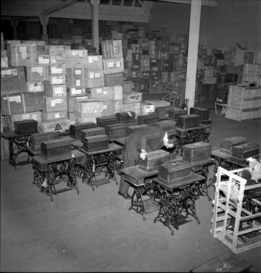 Swiss donation delivering sewing machines, 1945.
