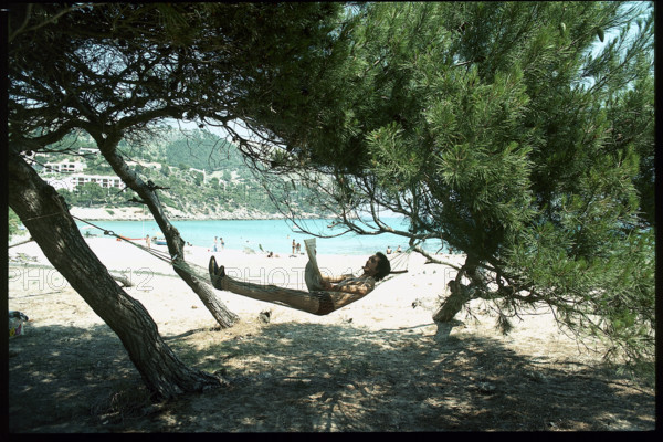 Man in hammock, Mallorca 1976.