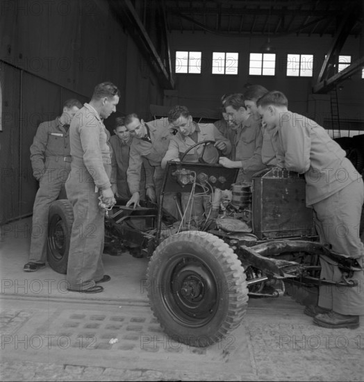 Recruits at introductory course in handling of army Jeep, Thun 1950.