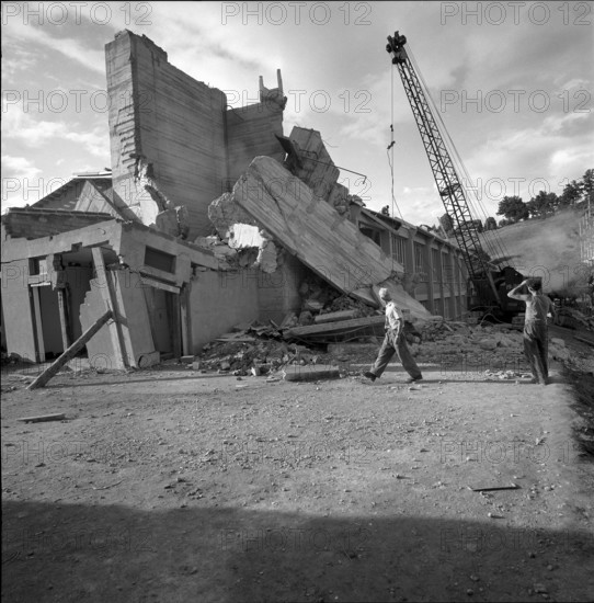Furniture factory devastated by dust explosion, Wolhusen 1958.