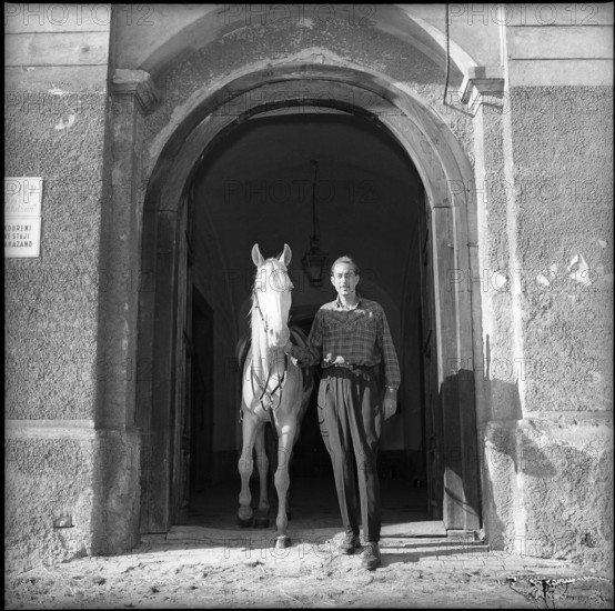 Count Radslav Kinsky in front of his castle in Bohemia 1956.