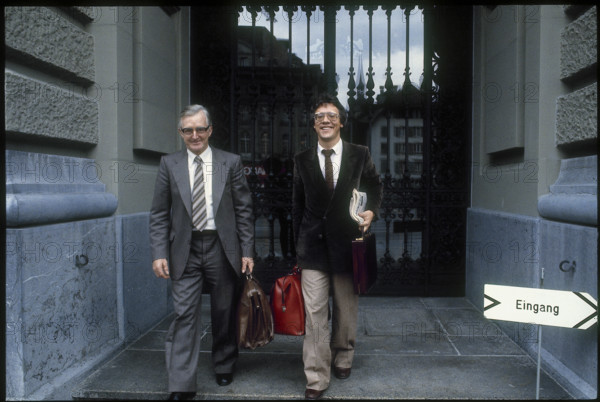 Fritz Raz and Franz Jager leaving the house of parliament 1979.