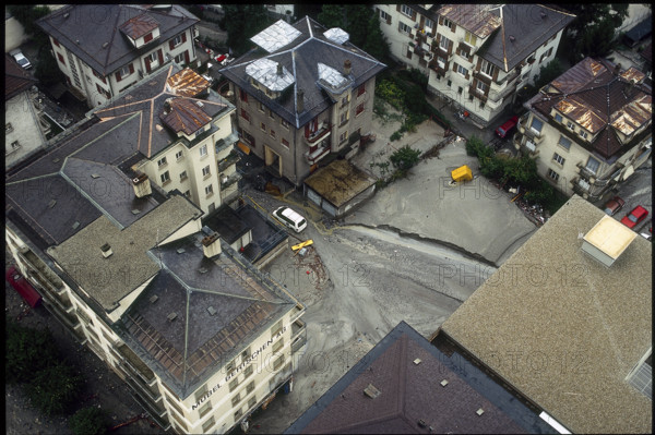 The 1993 flood of Brigue: St. Sebastianplatz.