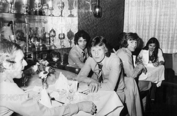 FCZ team is celebrating in the restaurant Libero after winning the cup final, 1973.
