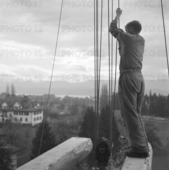 Church bell lifting at Balgrist church Zurich 1951.