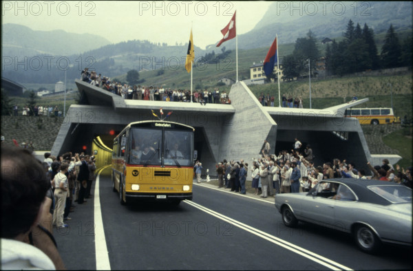 Opening Gotthard tunnel, south portal, 1980.
