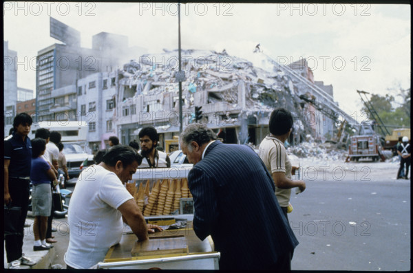 Ice-cream stall at the earthquake Mexico City 1985.