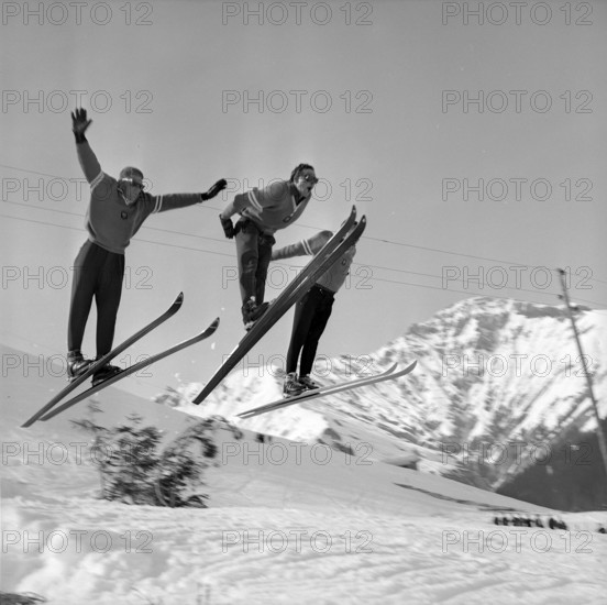 Local ski instructors showing their skills in Adelboden, 1965
