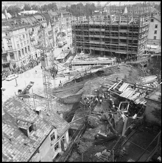 St. Gallen; search for missed workers in excavation; 1957