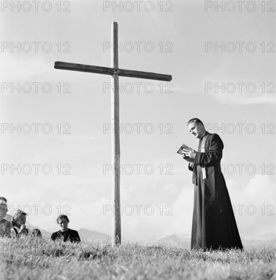 Blessing of the Alpine pastures in Obersaxen, circa 1950