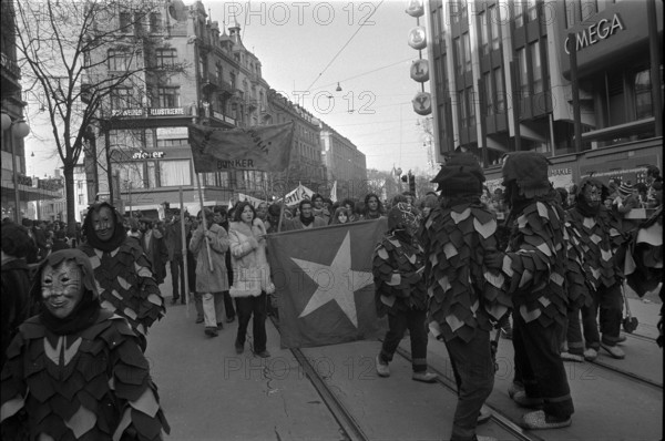 Protest of Bunkerjugend in Zurich, carnival 1971