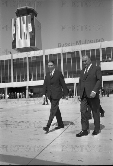 Tschudi and Pompidou at the reopening of Basel-Mulhouse airport in 1970