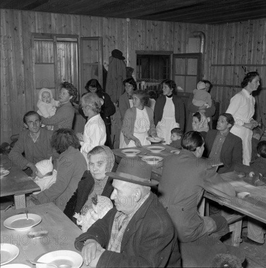 Hungarian refugees eating soup, Buchs 1956