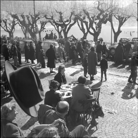 Public risotto meal at carnival in Ascona, 1955